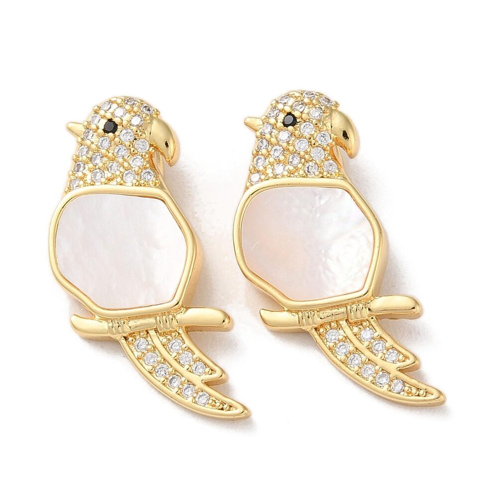 5831 5 pcs Parrot Bird Theme Brass Shell Cubic Zirconia Charms Flying
